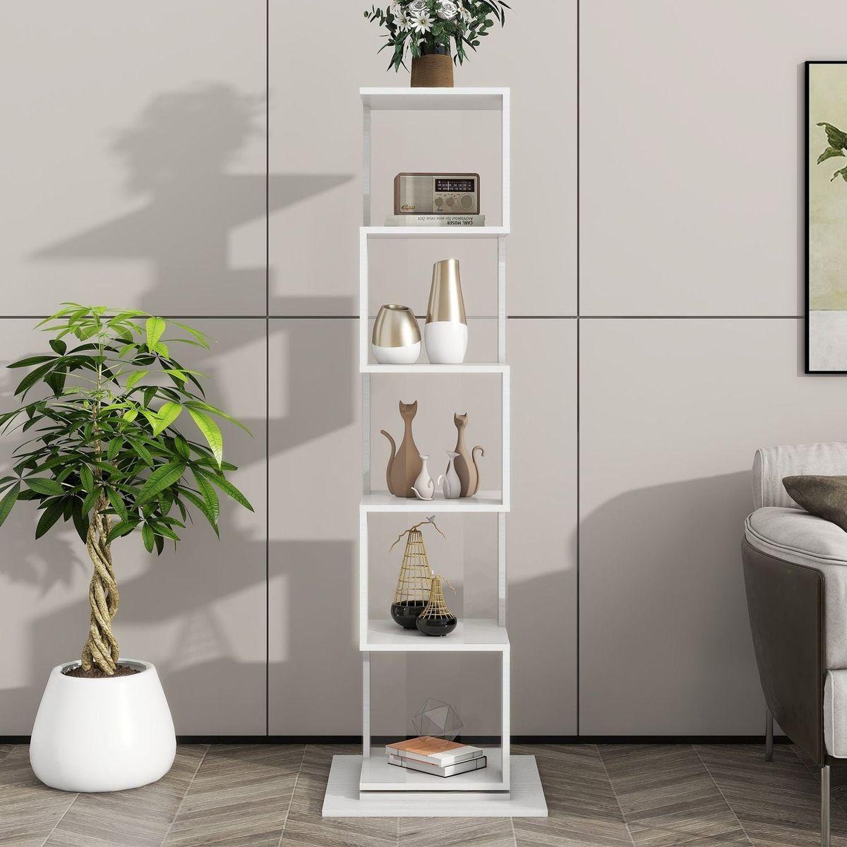 5 tier Rotating Bookshelf, Floor Rack Simple Bookcase with Acrylic plate Student Multi-Function Creative Bookshelf for Living Room with anti-toppling base