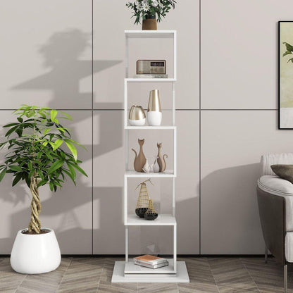 5 tier Rotating Bookshelf, Floor Rack Simple Bookcase with Acrylic plate Student Multi-Function Creative Bookshelf for Living Room with anti-toppling base