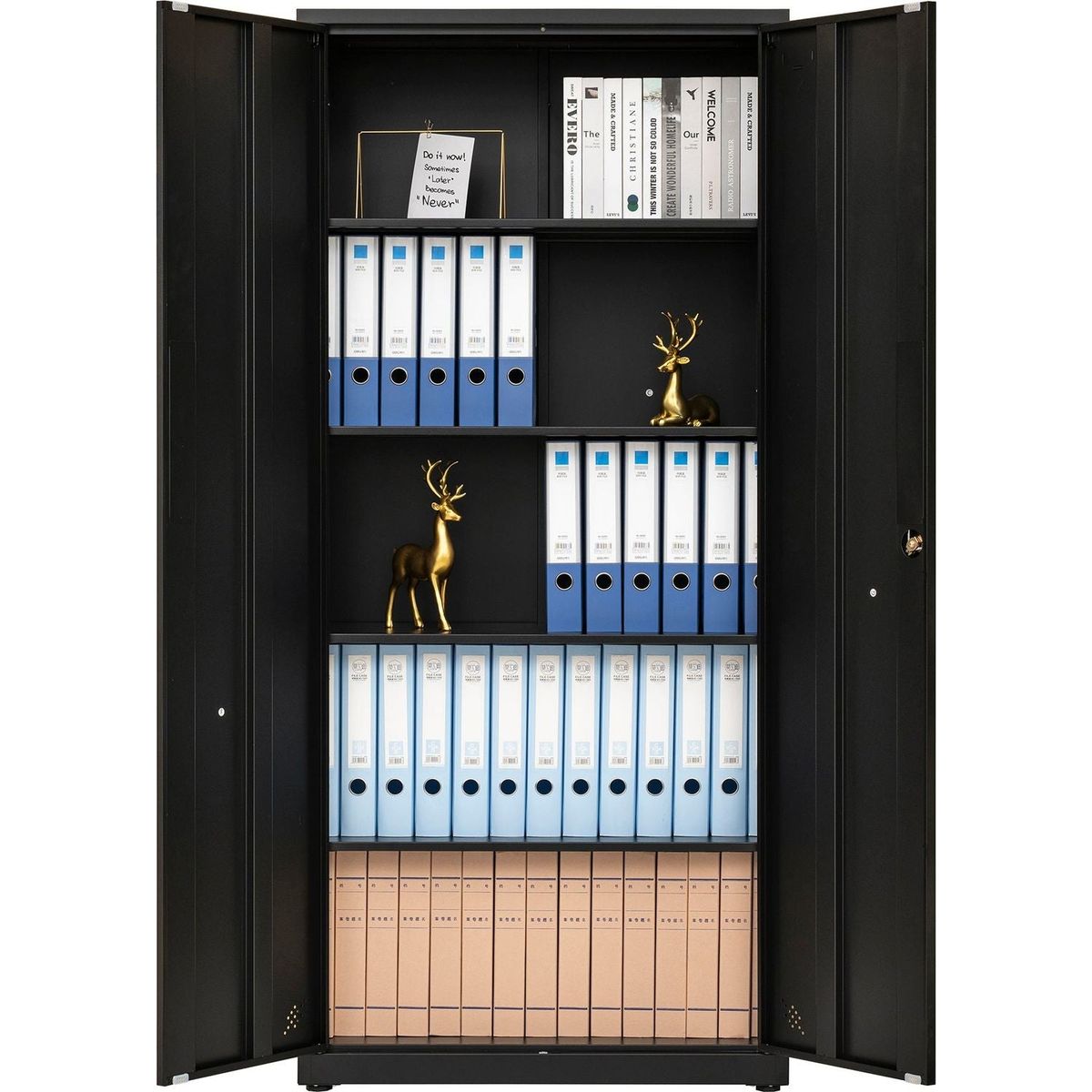 High Storage Cabinet with 2 Doors and 4 Partitions to Separate 5 Storage Spaces, Home/ Office Design