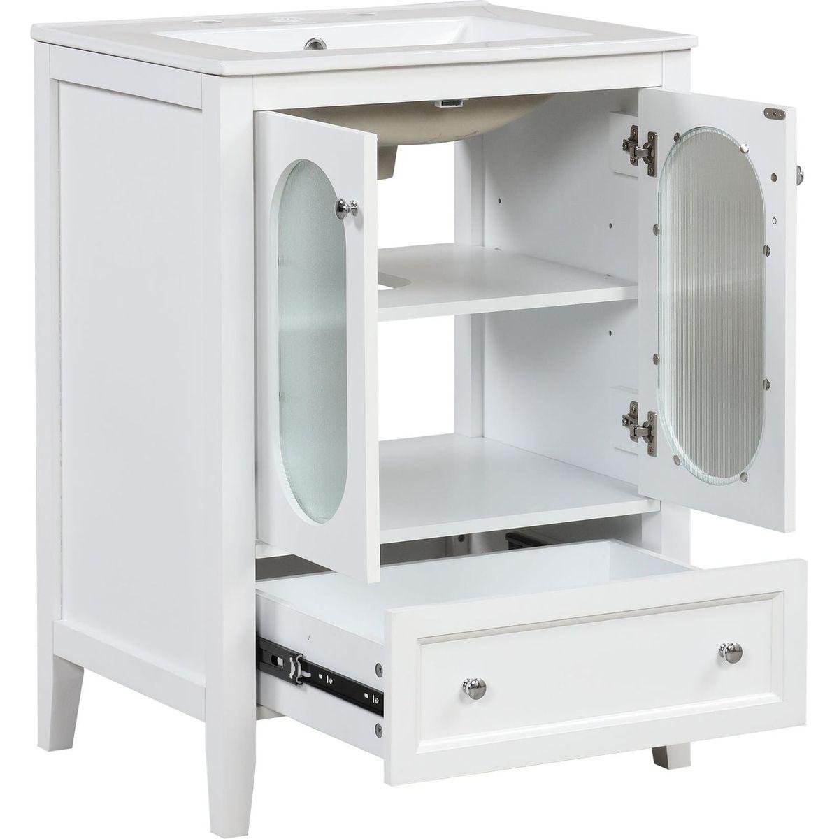 24" Bathroom Vanity with Sink, Bathroom Vanity Cabinet with One Drawer and Doors, Adjustable Shelf, Solid Wood and MDF, White