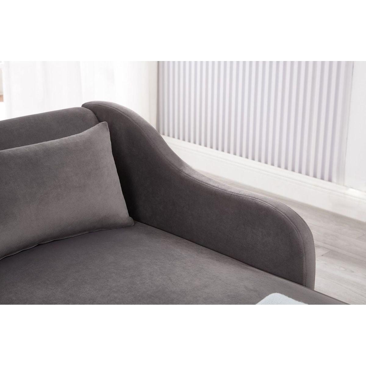 Modern Chaise Lounge Chair Velvet Upholstery (Grey)