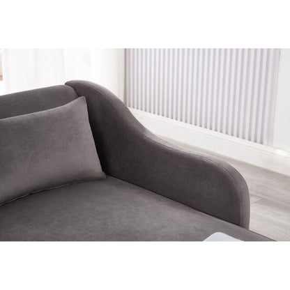 Modern Chaise Lounge Chair Velvet Upholstery (Grey)
