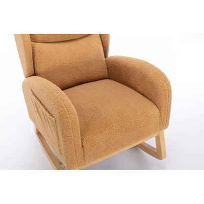 Teddy Fabric Rocking Chair With Packet Wood Legs,Khaki