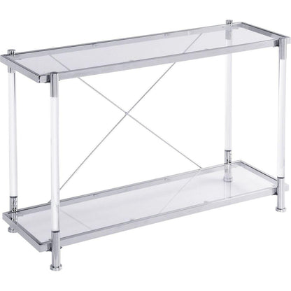 43.31" Chrome Glass Sofa Table, Acrylic Side Table, Console Table for Living Room& Bedroom