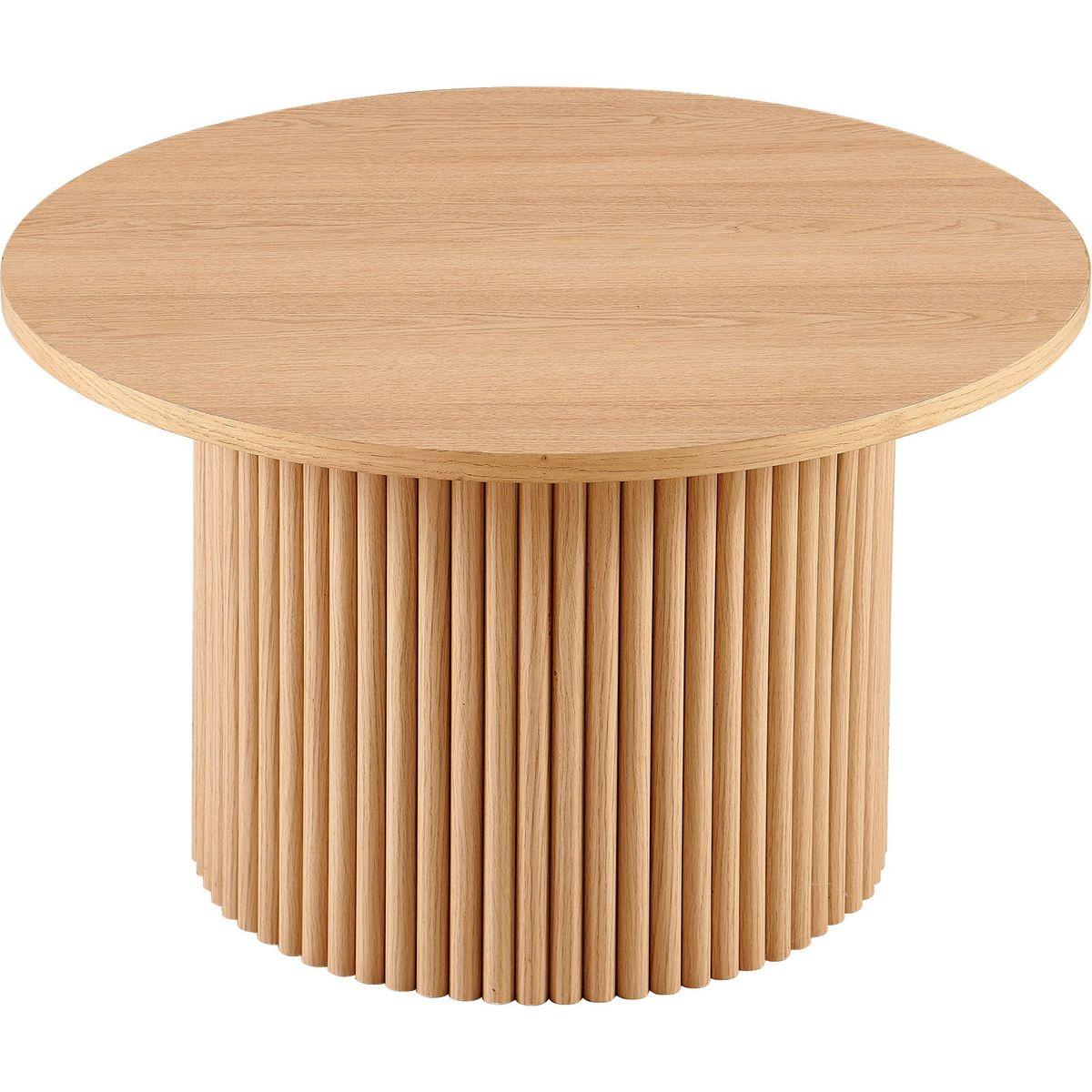 Oak Wood Veneer Tabletop 27.56 Inch Round Coffee Table, Farmhouse Circle Coffee Table MDF Table-top with Metal Base, Sofa Side Table for Living Room, Reception Room