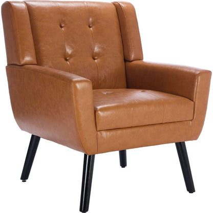 Modern Soft Leather Material Ergonomics Accent Chair Living Room Chair Bedroom Chair Home Chair With Black Legs For Indoor Home-Light Brown PU