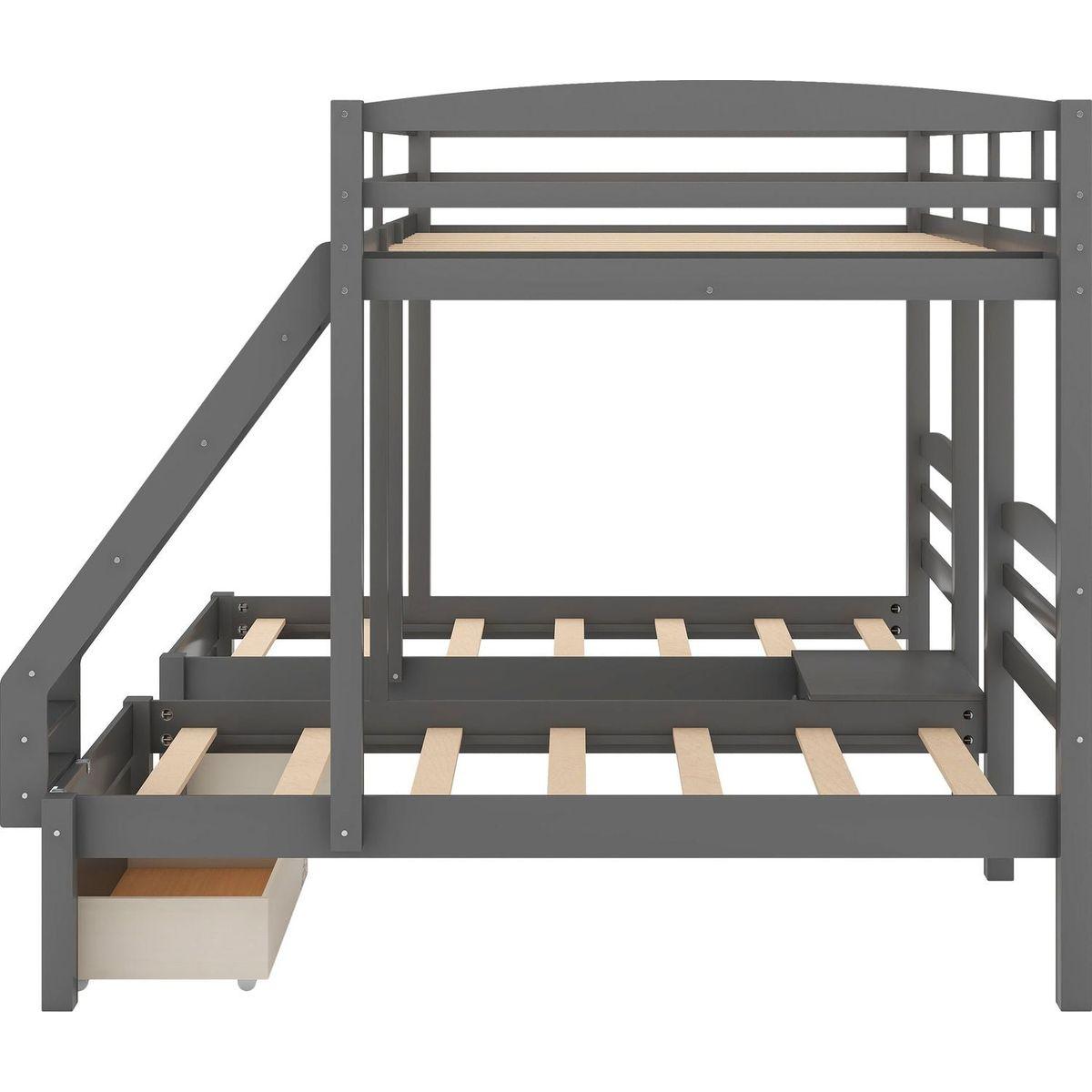 Full over Twin & Twin Bunk Bed,Triple Bunk Bed with Drawers, Gray