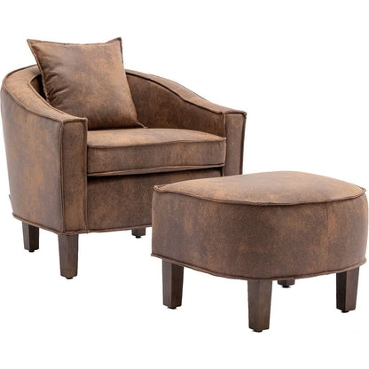 Accent Chair with Ottoman, Mid Century Modern Barrel Chair Upholstered Club Tub Round Arms Chair for Living Room