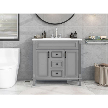 36" Bathroom Vanity with Top Sink, Modern Bathroom Storage Cabinet with 2 Soft Closing Doors and 2 Drawers, Single Sink Bathroom Vanity