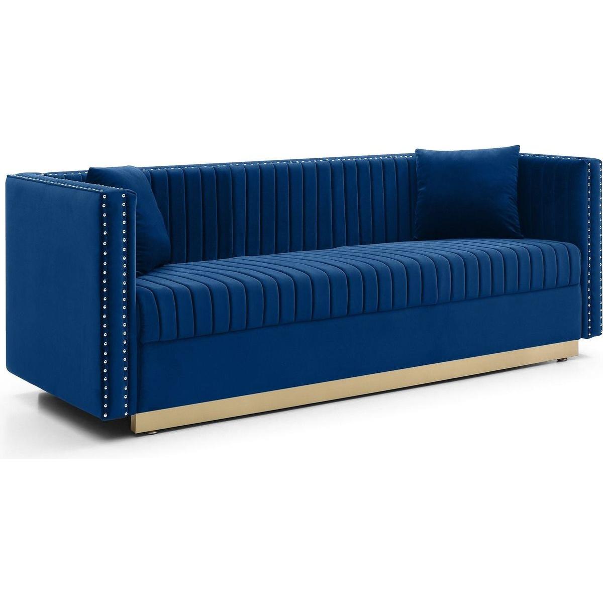 Contemporary Vertical Channel Tufted Velvet Sofa Modern Upholstered Couch for Living Room Apartment with 2 pillows,Blue