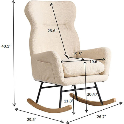 Modern Rocking Chair with High Backrest,Teddy Material Comfort Arm Rocker, Lounge Armchair for Living Room