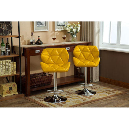 Glasgow Contemporary Tufted Adjustable Height Hidraulic Bar Stools, Set of 2, Yellow