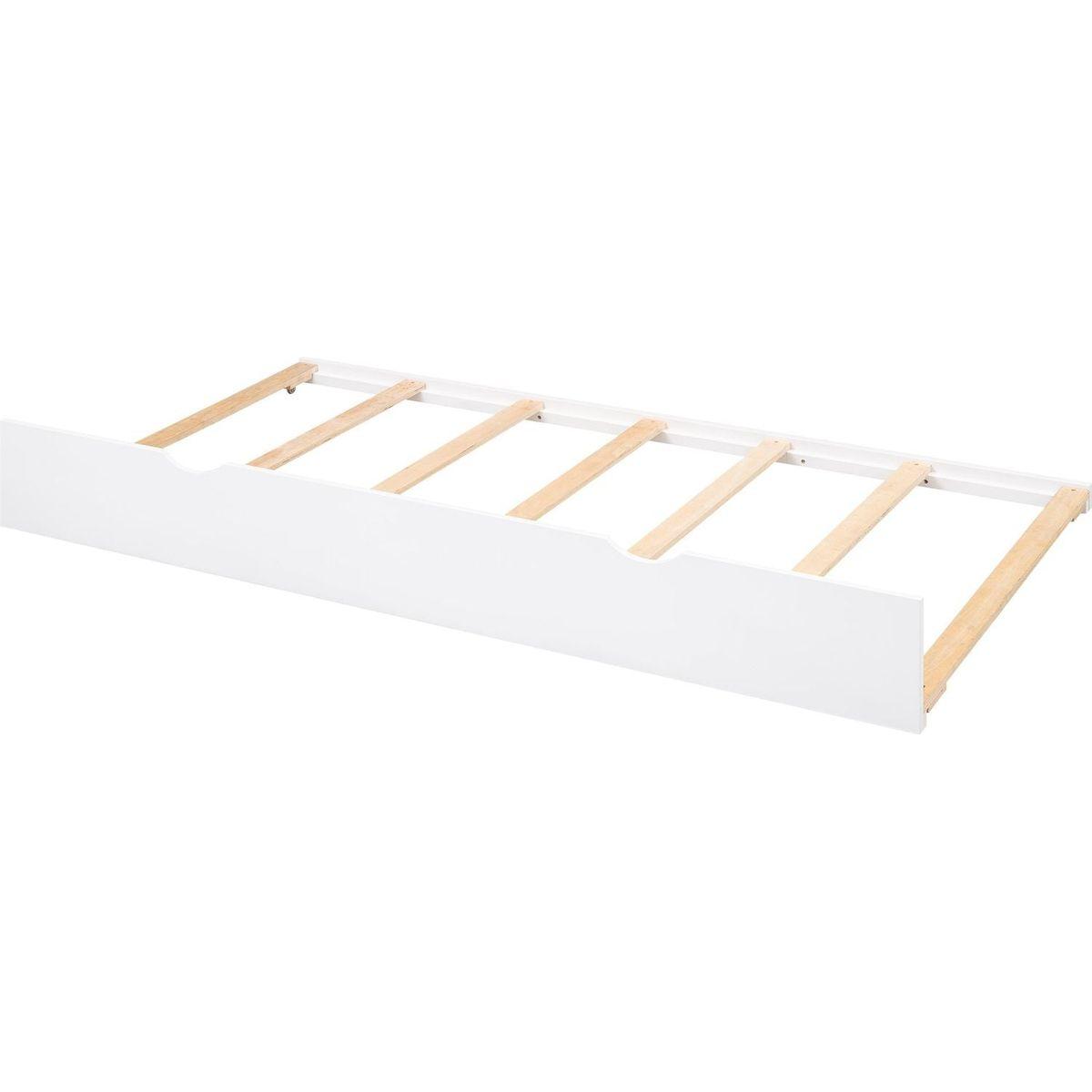 Full Size Storage Platform Bed with Pull Out Shelves, Twin Size Trundle and 2 Drawers, White