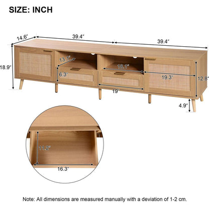 Rattan TV Stand for TVs up to 85", Modern Farmhouse Media Console, Entertainment Center with Solid Wood Legs, TV Cabinet for Living Room,Home Theatre
