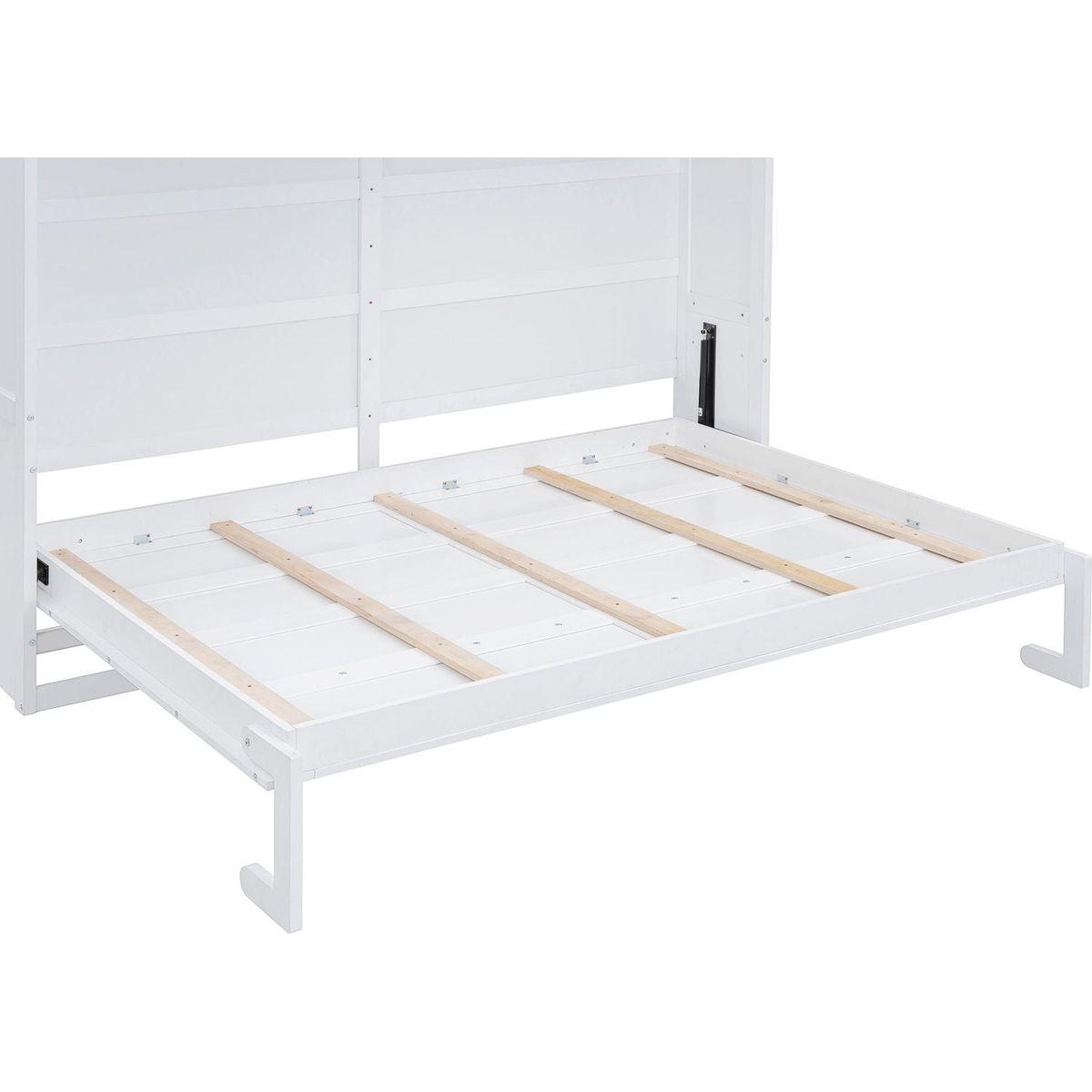 Queen Size Murphy Bed Wall Bed with Top Cabinets,White