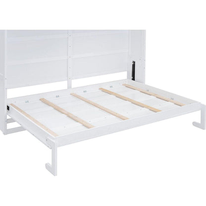 Queen Size Murphy Bed Wall Bed with Top Cabinets,White