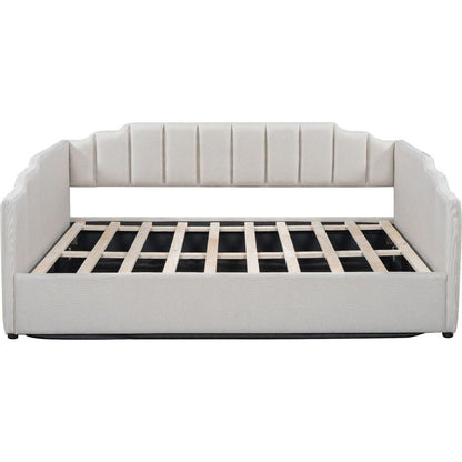 Upholstered Daybed with Underneath Storage,Full Size, White