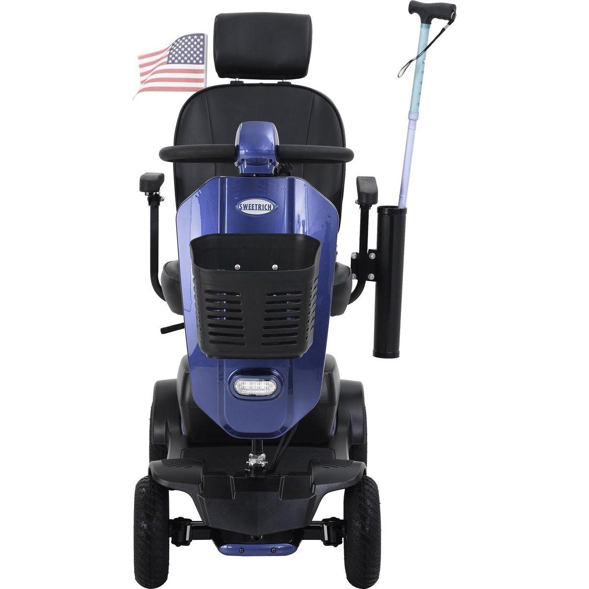 MAX PLUS BLUE 4 Wheels Outdoor Compact Mobility Scooter with 2pcsx20AH Lead acid Battery,Max Driving Range 16 Miles with Cup holders & USB charger port
