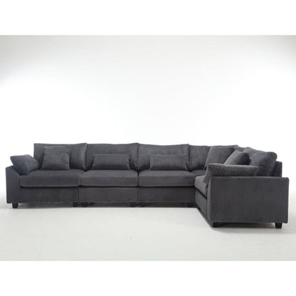 {NEW ARRIVAL VIDEO PROVIDED} Oversized Modular Sectional Sofa Couches Set,Corduroy Upholstered Deep Seat Comfy Sofa for Living Room 5 Seat,Dark Gray