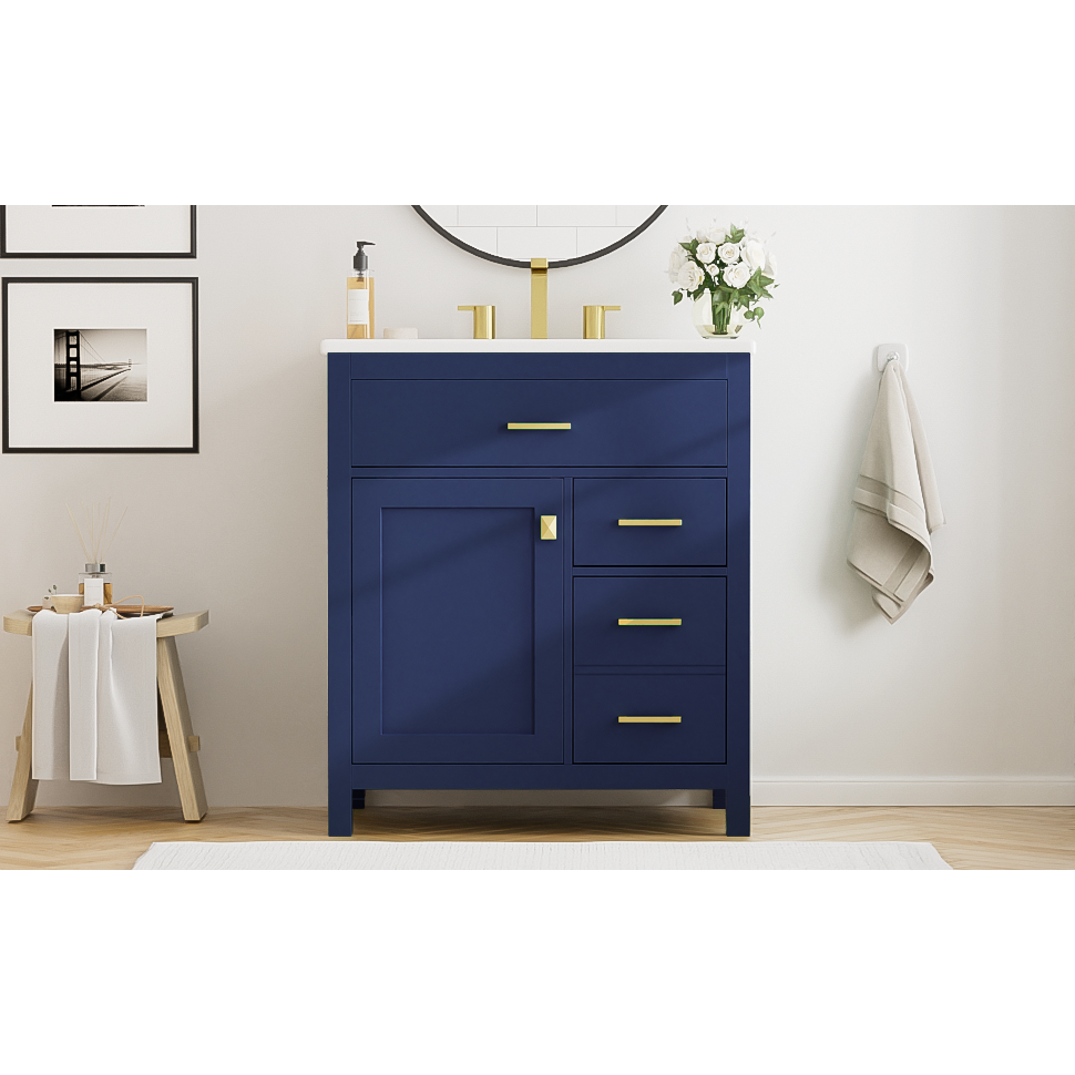 30-Inch Blue Bathroom Vanity with Ceramic Sink and Ample Storage - Ideal Choice for Small Bathrooms