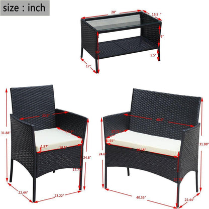 4 PC Rattan Patio Furniture Set Outdoor Patio Cushioned Seat Wicker Sofa (Beige Cushion)