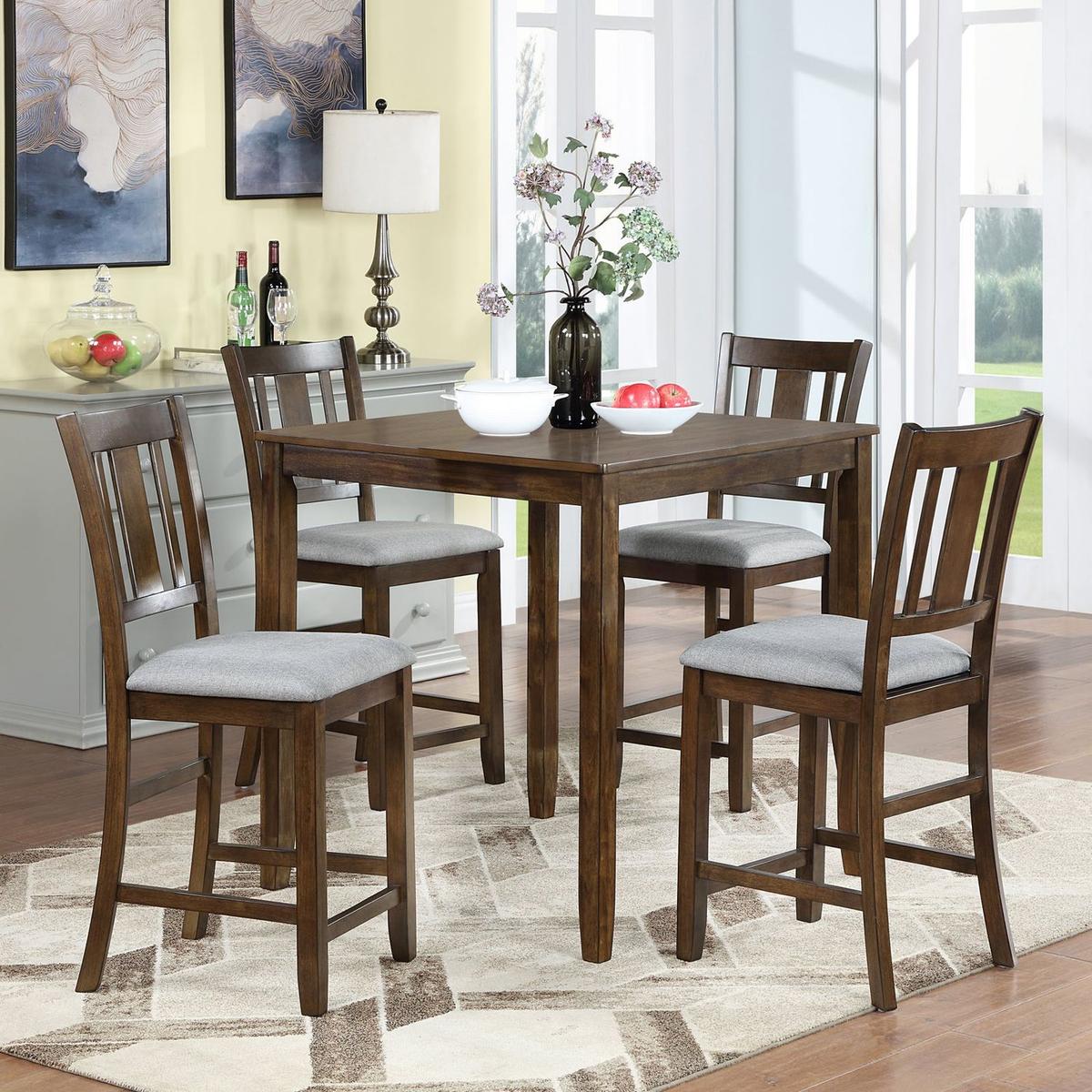 Wooden Dining Square Table, Kitchen Table for Small Space, 4 Person Counter Height Table, Walnut ONLY THE TABLE