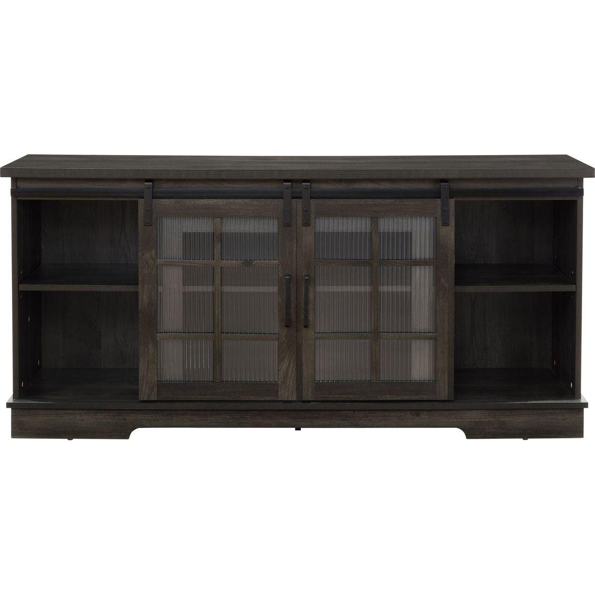 Multipurpose Sliding Door TV Stand Large Storage Cabinet with 2 Sliding Fluted Glass Tempered Doors, TV Up to 65", TV Desk Storage Rack, Charcoal GREY, 59.13"Wx15.94"Dx27.8"H