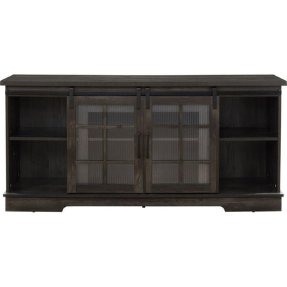 Multipurpose Sliding Door TV Stand Large Storage Cabinet with 2 Sliding Fluted Glass Tempered Doors, TV Up to 65", TV Desk Storage Rack, Charcoal GREY, 59.13"Wx15.94"Dx27.8"H