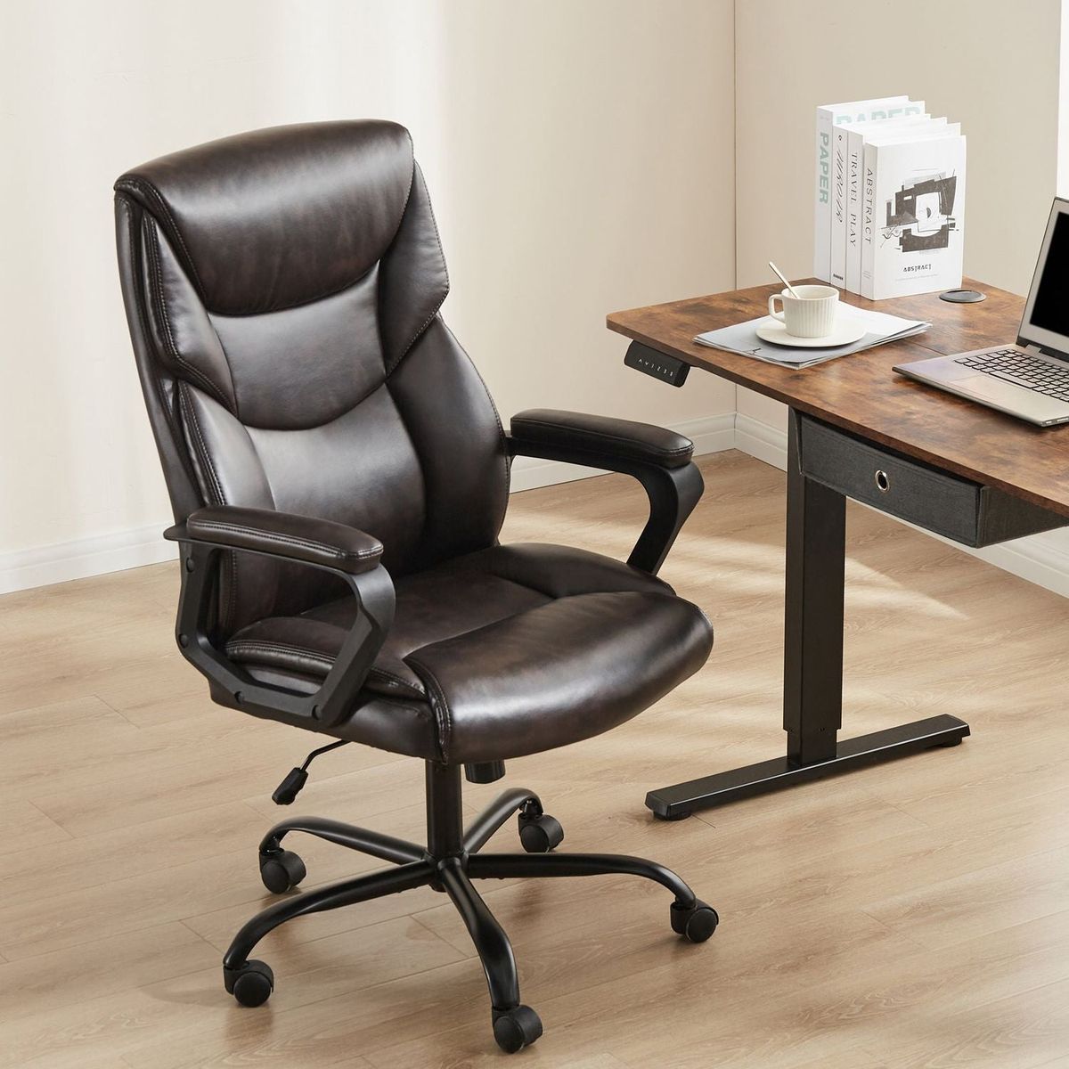 Home Office Chair Ergonomic PU Leather Desk Chair with Armrests