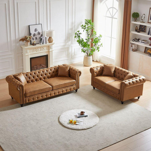 3 Seats + 2 Seats Combo Sofa Modern living room sofa with solid wood frame and wooden feet, 4 cushions, apartment sofa furniture for living room, living room, office