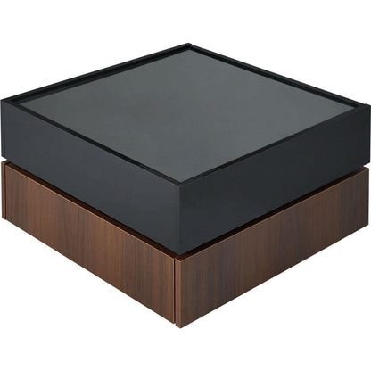 Multi-functional Square 360Rotating Coffee Table with 2 Drawers, High Gloss 2-Tier Center Table with Swivel Tabletop and Storage, Walnut Table Frame Side Table for Living Room, Black