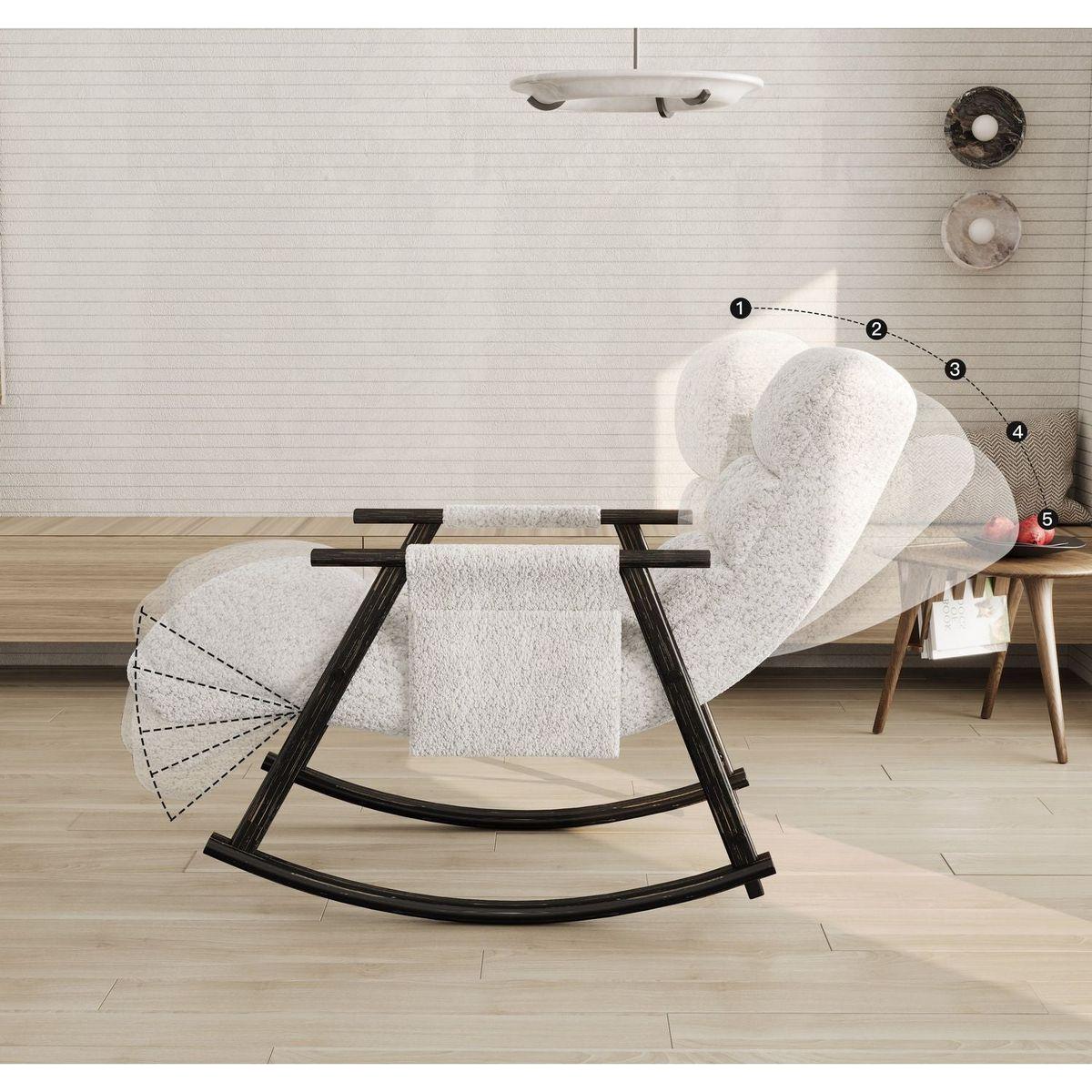 Casual folding rocking chair upholstered, lounge rocking chair adjustable high back and foot rest,side pockets placed in living room bedroom balcony