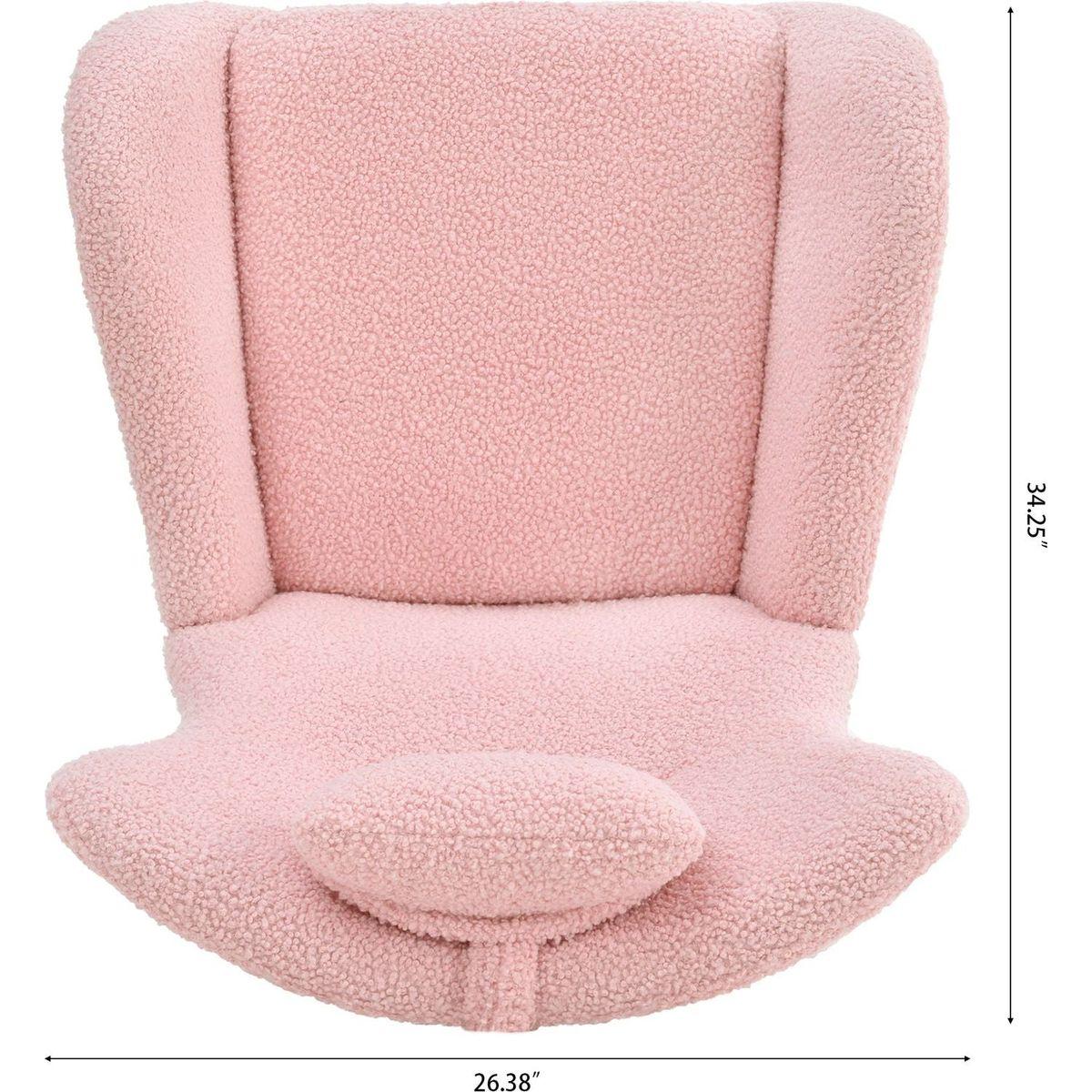 Rocking Chair Nursery, Teddy Upholstered Rocker Glider Chair with High Backrest, Adjustable Headrest & Pocket, Comfy Glider Chair for Nursery, Bedroom, Living Room, Offices, Rubber wood, pink