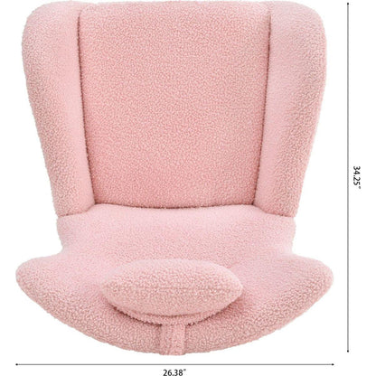 Rocking Chair Nursery, Teddy Upholstered Rocker Glider Chair with High Backrest, Adjustable Headrest & Pocket, Comfy Glider Chair for Nursery, Bedroom, Living Room, Offices, Rubber wood, pink