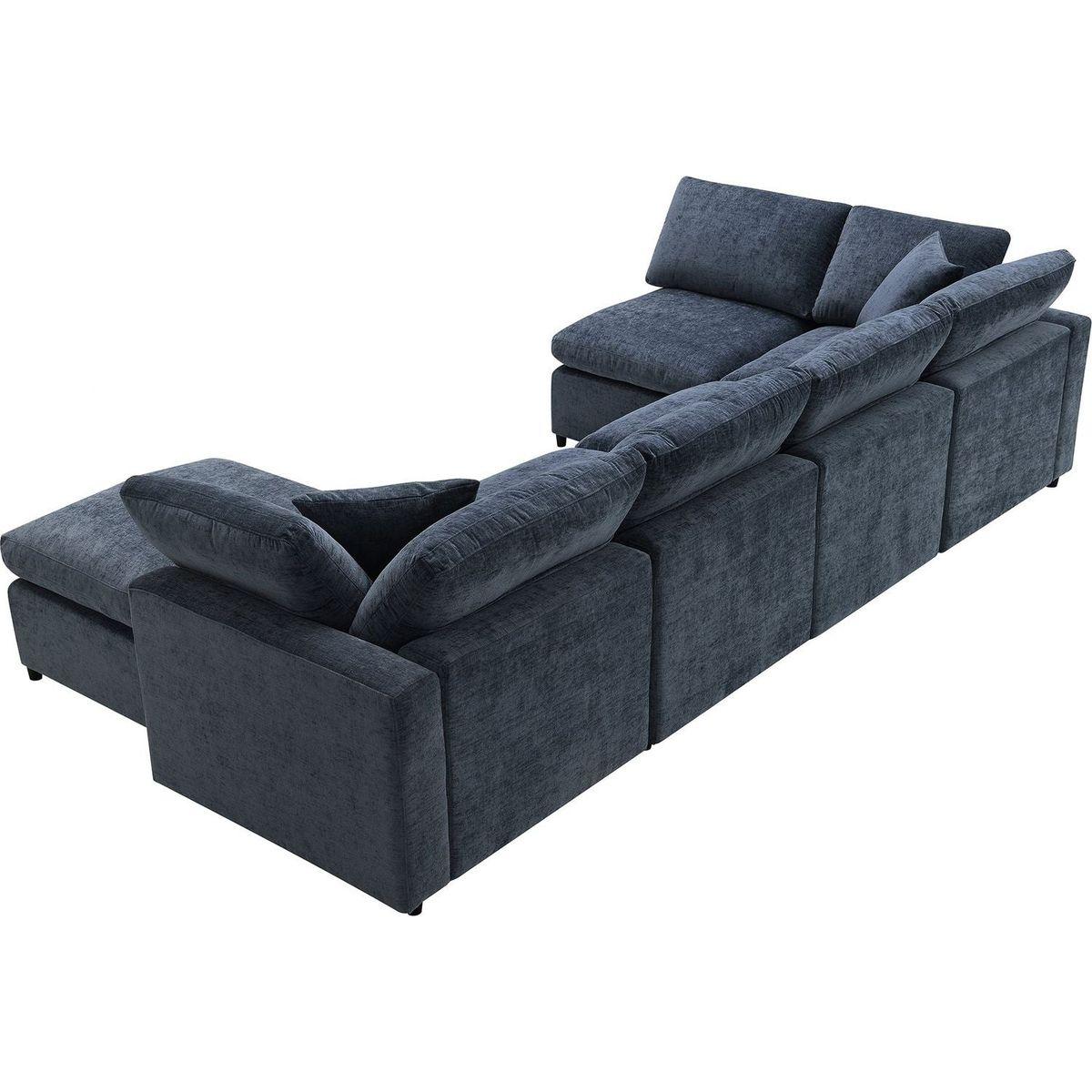 130x65" Modern Modular Cloud Sofa Bed, 6 Seat Chenille Sectional Couch Set with Ottoman,Free Combination,Convertible U Shaped Sleeper Sofa for Living Room, Apartment, 3 Colors