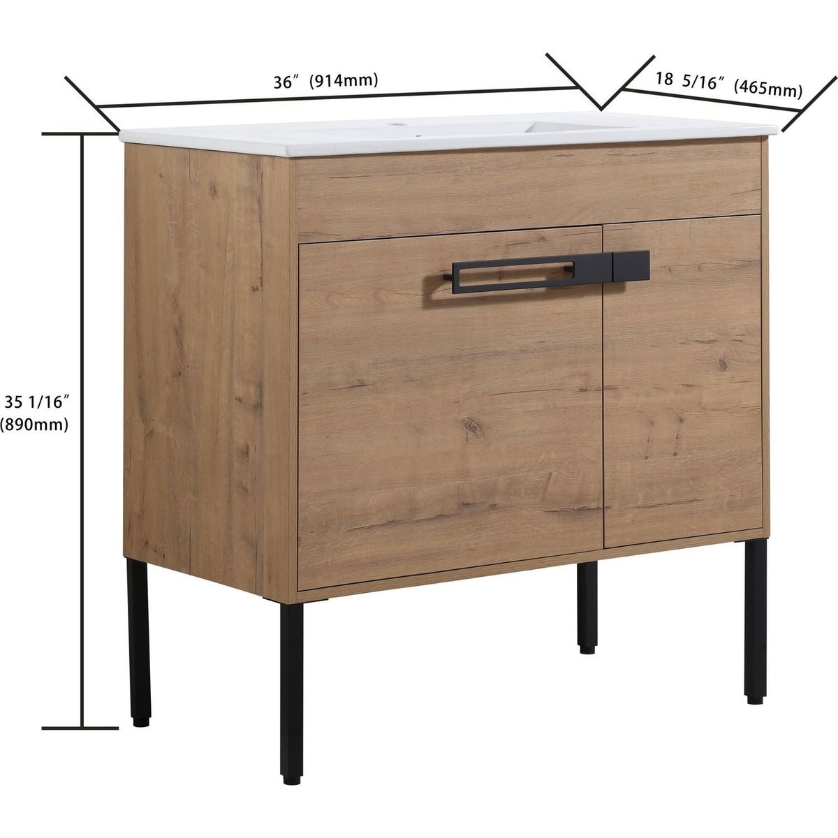 36 Inch Bathroom Vanity With Sink, Freestanding Bathroom Vanity or Floating is Optional Conversion 36x18-00336IMO-1-F-BL9090B(KD-Packing)