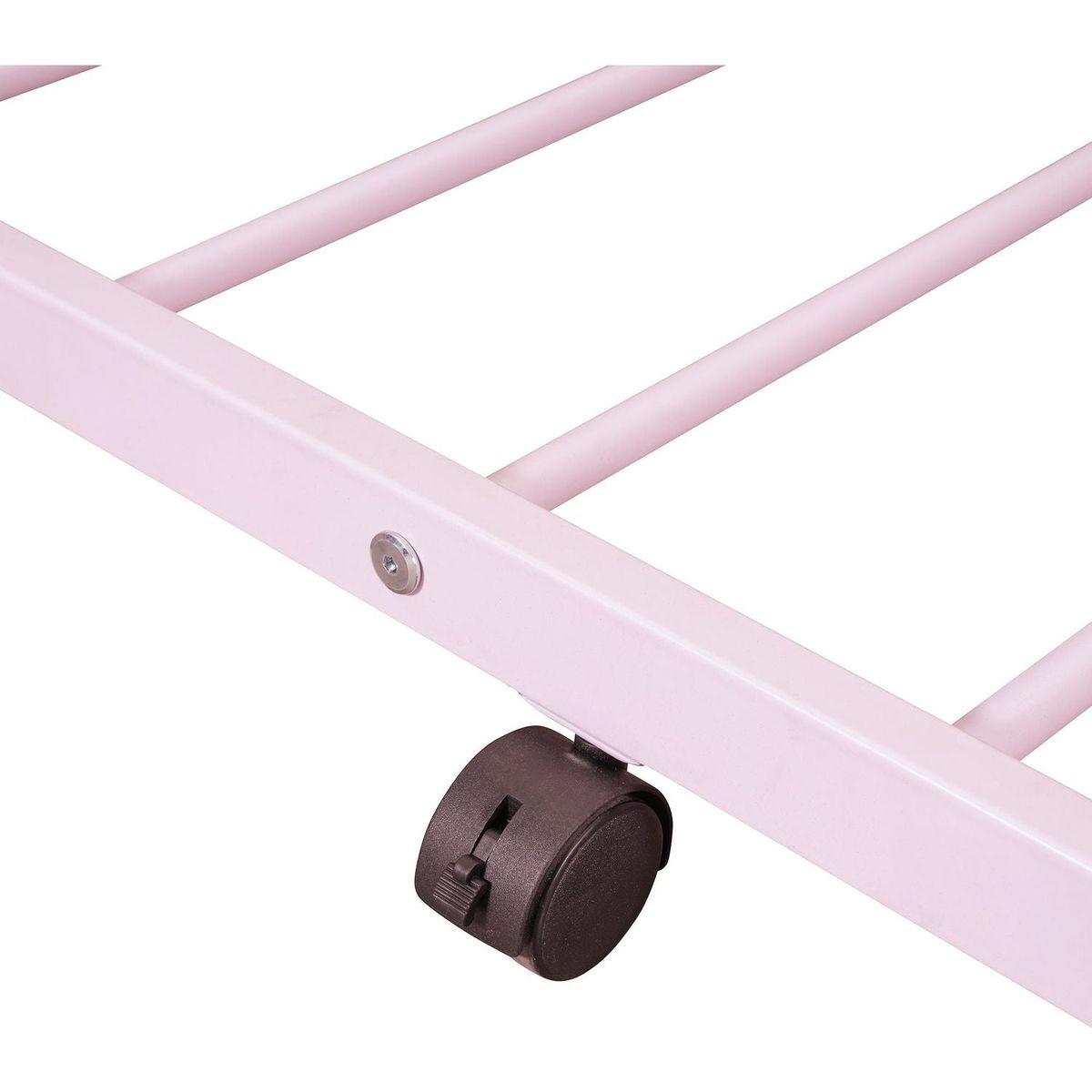 Full Size Metal House Bed with Twin Size Trundle, Pink