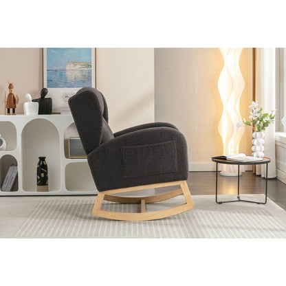 Teddy Fabric Rocking Chair With Packet Wood Legs,Dark Gray