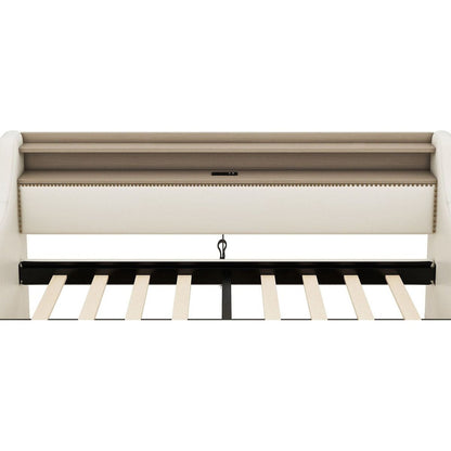 Twin Size Daybed with Storage Drawers, Upholstered Daybed with Charging Station and LED Lights, Beige