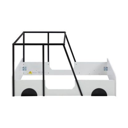 Twin Size Car-shaped Bed with Roof,Wooden Twin Floor Bed with wheels and door Design,Montessori Inspired Bedroom,Black