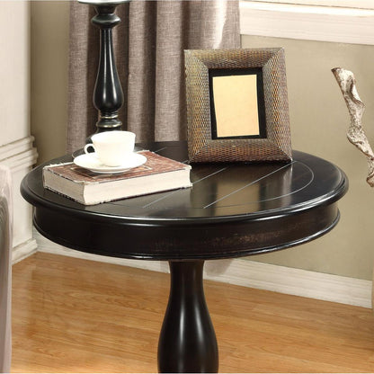 Rene Round Wood Pedestal Side Table, Black