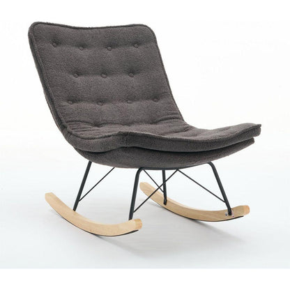 Lazy Rocking Chair,Comfortable Lounge Chair with Wide Backrest and Seat Wood Base, Upholstered Armless Rocker Chair for Living room, Balcony,Bedroom and Patio Porch. (GREY)