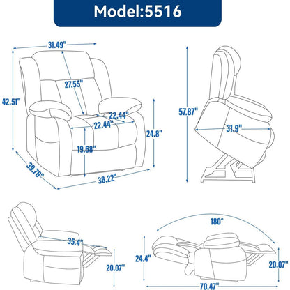 Dual Motor Infinite Position Up to 350 LBS Electric Medium size Genuine Leather Black Power Lift Recliner Chair with 8-Point Vibration Massage and Lumbar Heating