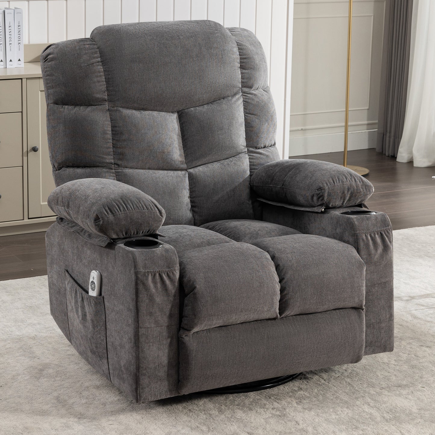 Massage Rocker Recliner Chair Rocking Chairs for Adults Oversized with 2 Cup Holders, USB Charge Port Soft Features a Manual Massage and Heat.(A+B)GREY