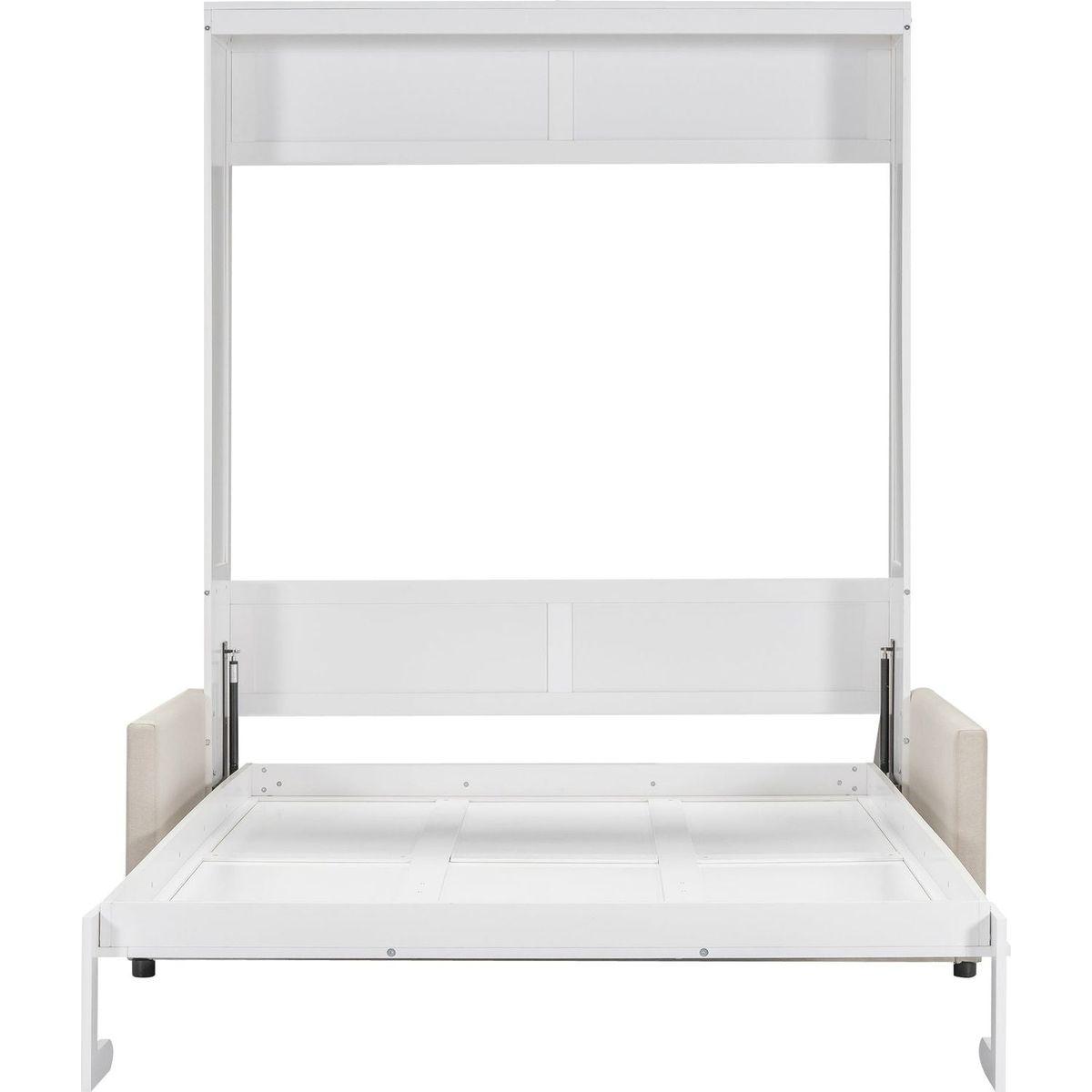 Queen Size Murphy Bed Wall Bed with Cushion, White