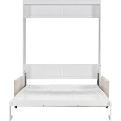 Queen Size Murphy Bed Wall Bed with Cushion, White
