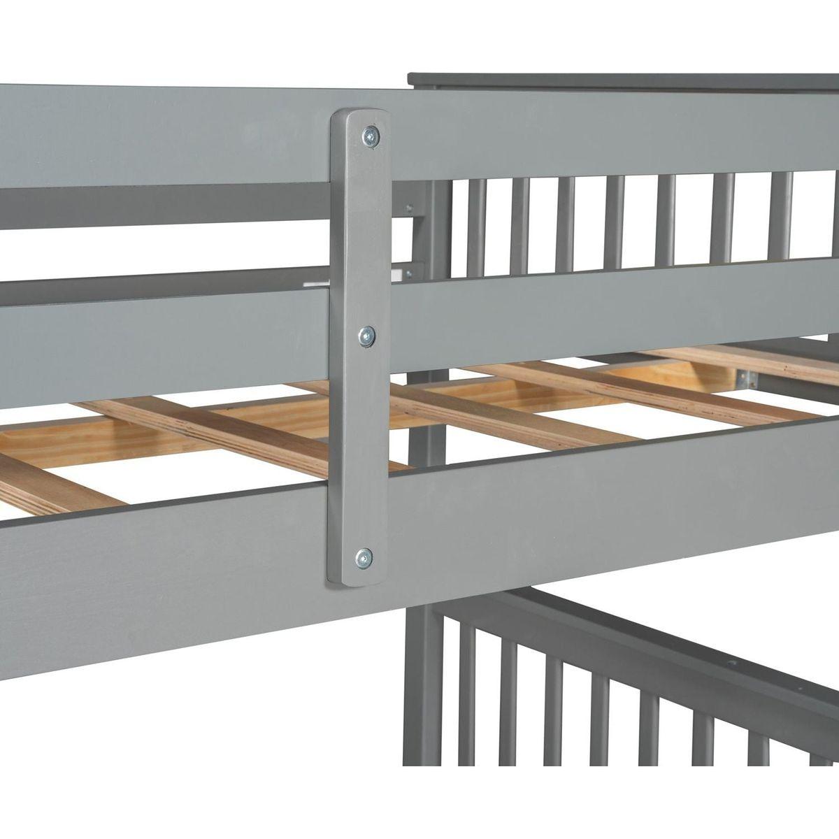 Full-Over-Full Bunk Bed with Ladders and Two Storage Drawers (Gray)