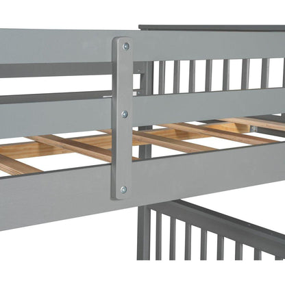 Full-Over-Full Bunk Bed with Ladders and Two Storage Drawers (Gray)