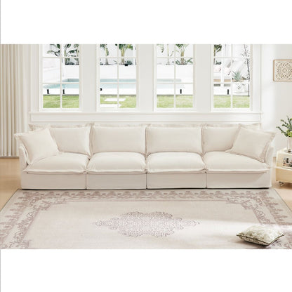Slipcovered Long Sofa, 4 Seater Sofa with Removable Cover, Extra Deep Couch for Living Room, ,Chenille Fabric Cloud Like Comfy Sofa Couch, Cream Chenille Fabric