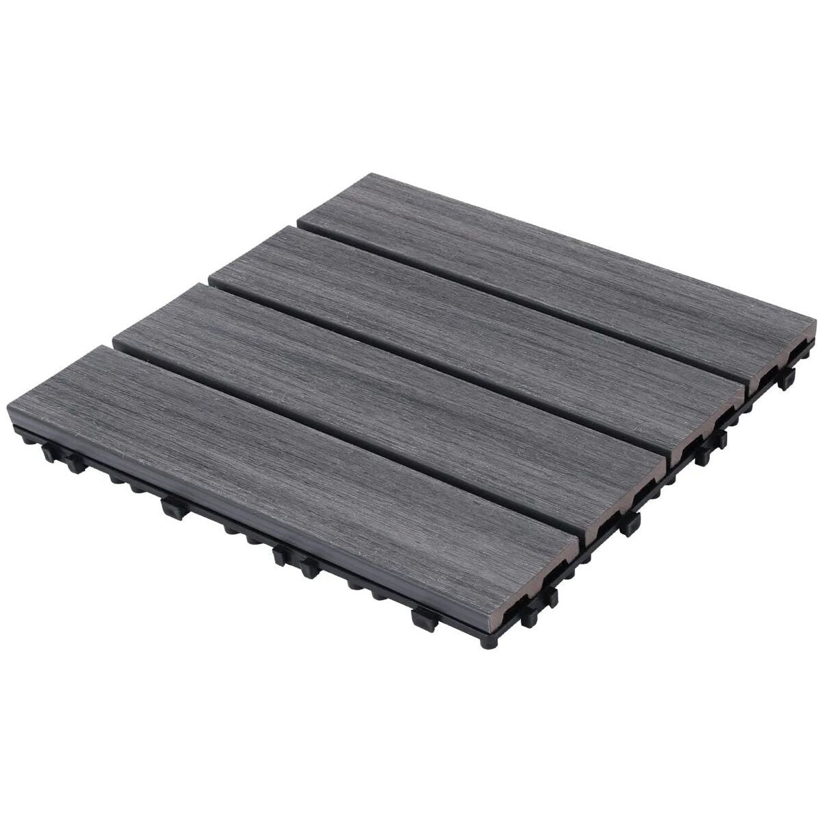 Patio Floor Tiles Pack of 11 WPC Wood-Plastic Composite Patio Deck Tiles DIY Interlocking Decking Tiles, Quick Deck Floor Tile, Court Tile, Water Resistant Indoor Outdoor -11.8" ASH